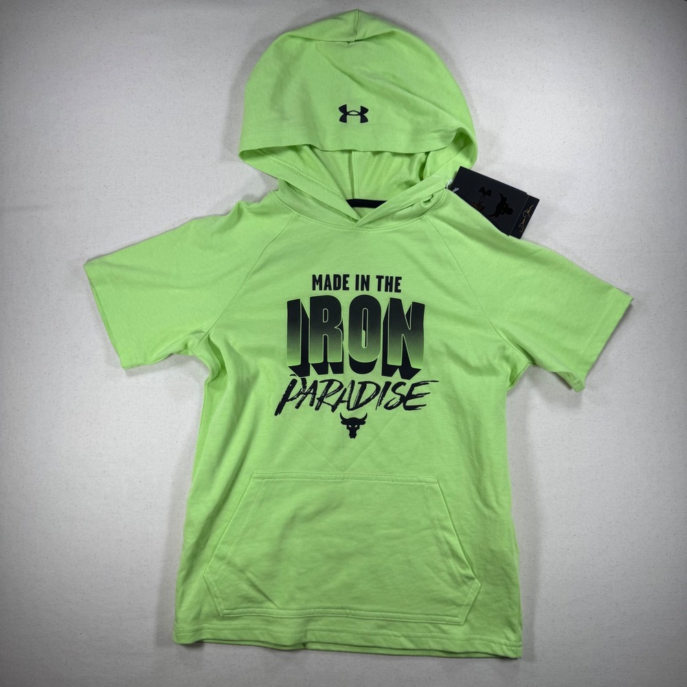 Under Armour Boys Project Rock HC Short Sleeve Hoodie Medium - Lime Foam NWT